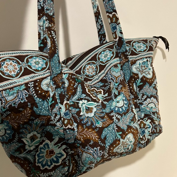 Vera Bradley Quilted Bag with Floral Pattern - Brown and Blue - Picture 1 of 10